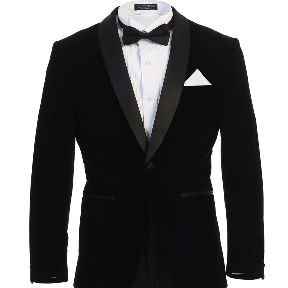 Men's Premium Slim Fit Black on Black Shawl Lapel Velvet Tuxedo Jacket